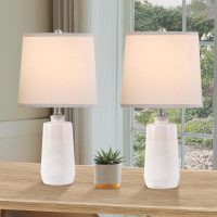 20.5" Ceramic Table Lamp Set of 2 for Bedrooms, White Lamps Set of 2 for Living Room, Minimalist Ceramic Lamps with White Barrel Lampshade, Matte White Ceramic Lamps for Nightstand - Image 6