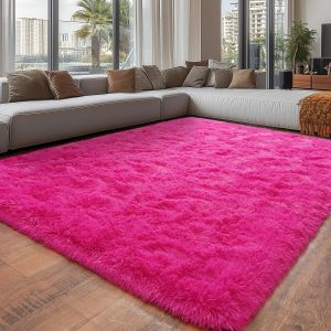 Soft Shaggy for Bedrooms, Hot Pink Area Rug, Fluffy Rugs for Living Room, Cozy Fuzzy Carpet for Kids, Perfect Indoor Decor for Boys and Girls 4x6 Feet