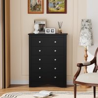 YESHOMY Tall Dresser for Bedroom with 5 Drawers, Modern Chest of Drawers, Wooden Dressers, TV Stand for Living Room,Closet, Hallway (Black) - Image 7