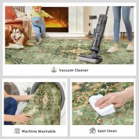 Green Rugs for Bedroom Area Rugs 5x7 Washable Rugs Boho Vintage Oriental Large Foldable Faux Wool Carpet for Living Room Nursery Room Dorm Kids Playroom Home Office - Image 3