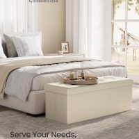 SONGMICS MAZIE Collection - 43 Inches Folding Storage Ottoman Bench, Ottoman Foot Rest, End of Bed Bench, Storage Chest, Load 660 lb, for Living Room, Bedroom, Entryway, Cream White ULSF77BE - Image 3