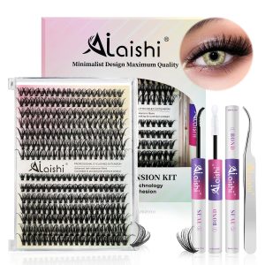 Lash Clusters Kit, DIY Cluster Eyelash Extensions 9‑16mm, 30D+40D, 280pcs Fluffy D Curl Natural Lashes with Lash Bond and Seal, Tweezers–Waterproof Fake Cat Eye Wispy Individual Clusters(16MIX1-1-S)