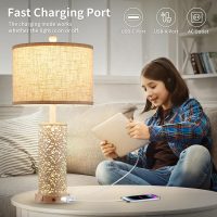 26" Farmhouse Table Lamp Dual Light, 3-Way Dimmable Touch Lamps, Rustic Nightstand Bedside Lamps with 2 USB Ports + AC Outlet, Modern Nightlight for Living Room Bedroom and Nightstand - Image 4