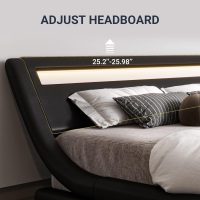 Allewie Queen Size LED Platform Bed Frame with Adjustable Headboard/No Box Spring Need/Easy Assembly/Faux Leather in Black - Image 4