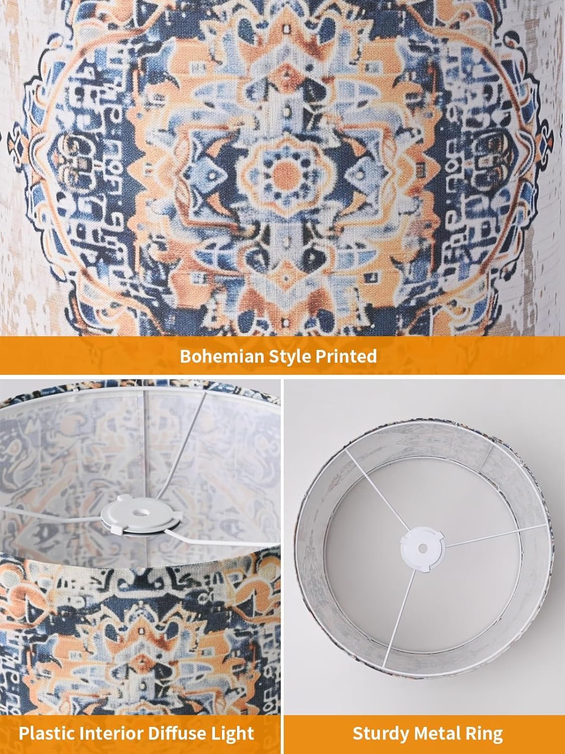 Fabric Round Drum Lamp Shades, 13x13x10in Moroccan Trellis Lamp shade, Boho Lampshade Fit Spider, Farmhouse Lamp Shades for Table Lamps, Rustic for Floor Lamps, 1 Pack - Image 5