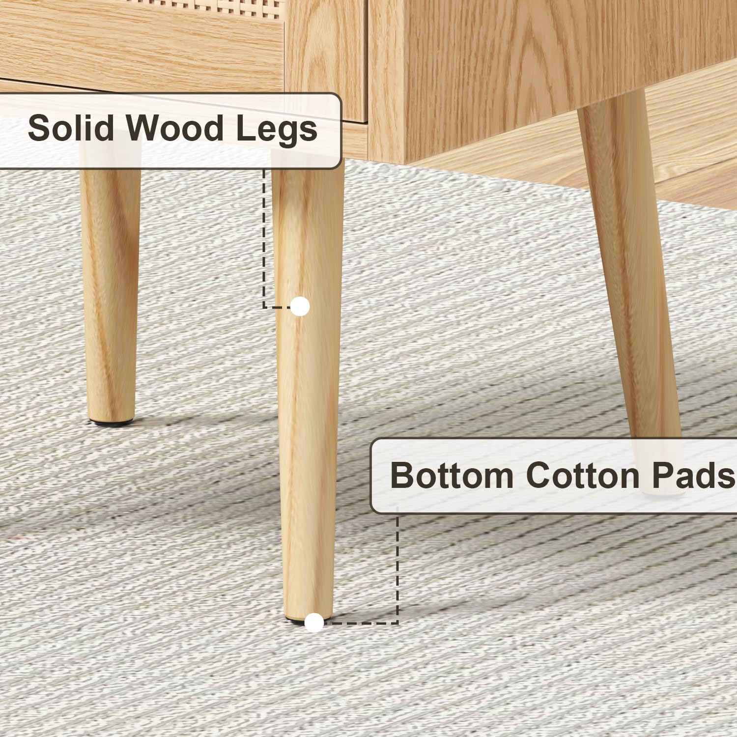 Night stand Set of 2, Bedside Tables with Charging Station, Rattan End Tables, Boho Bed Side Tables, Wood Nightstands set of 2 for Kids' Room Farmhouse Bedroom Living Room Dorm Sofa Couch (Natural) - Image 9