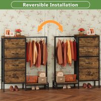 Dresser with Hanging Rack, 4 Drawers Small Closet for Bedroom, Reversible Fabric Kids Chest of Drawers with Clothes Rack, Tall Storage Tower, Sturdy Frame, Rustic Brown, 44''H - Image 7