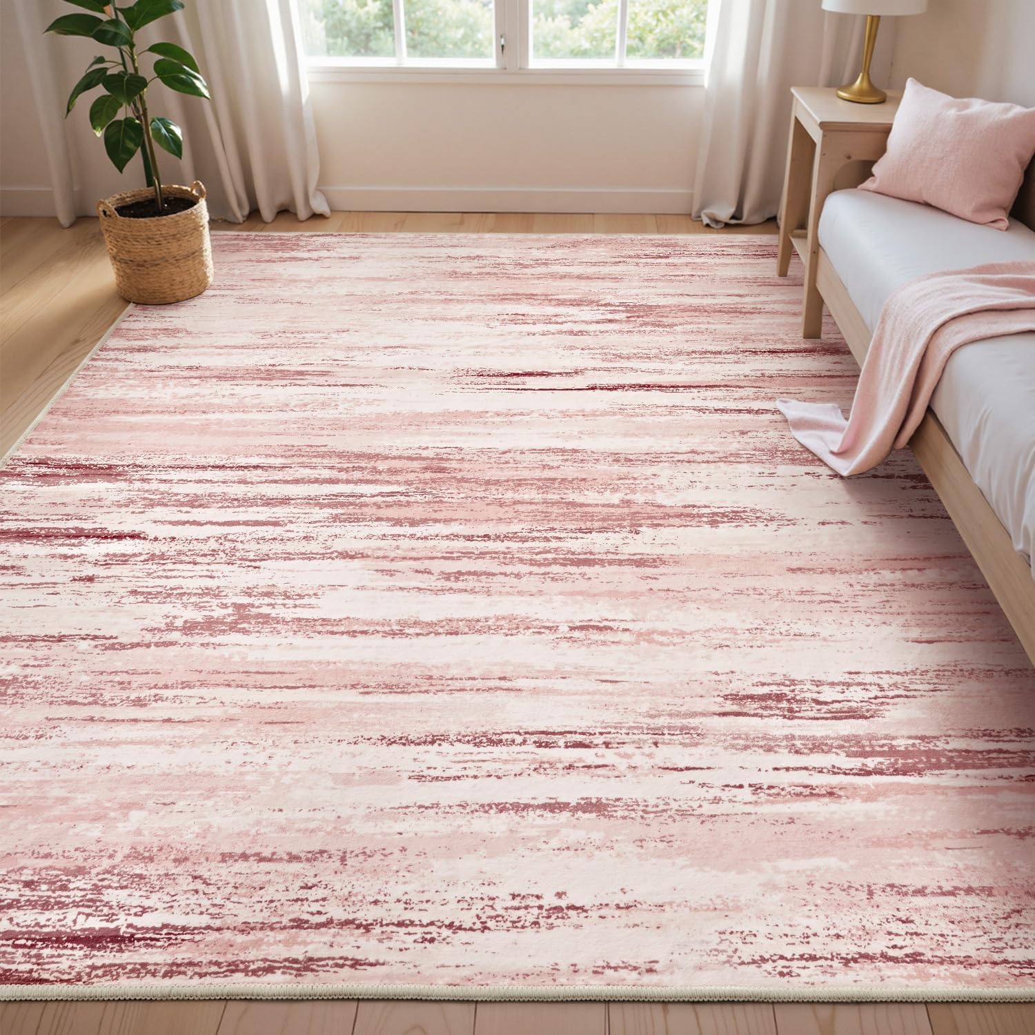 tchdio Pink Rug-5×7 Area Rugs for Living Room, Ultra Soft Washable Rugs for Bedroom Non Slip Nursery Rug, Kids Rug Playroom Carpet for Bedroom, Pink