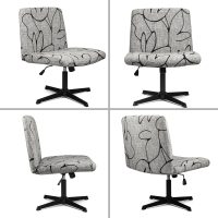 Armless Criss Cross Office Desk Chair Cover Slipcover,Accent Mid Back Wide Swivel Task Vanity Slipper Chair Protector Stretch Removable Without Arms for Accent Chair - Image 3