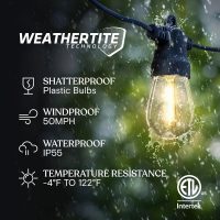 Brightech Ambience Pro Solar Powered Outdoor String Lights, 48 ft Commercial Grade Waterproof Patio Lights, 15 Edison Bulbs, Shatterproof LED String Lights for Outside, Porch - 1W Soft White - Image 2