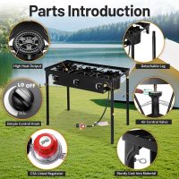 Outdoor Camping Stove, 225000 BTU, High Pressure 3 Burner, Propane Gas Cooker with Detachable Legs, 30 PSI Regulator - Image 6