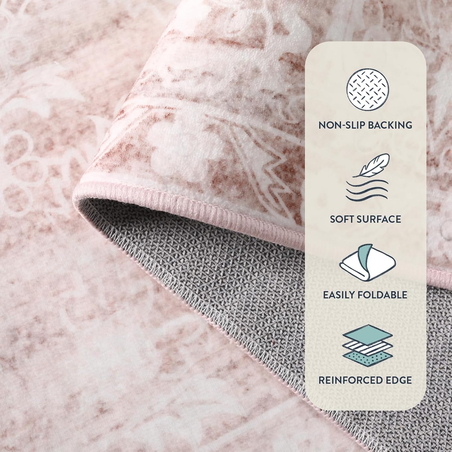 Lahome Pink Rugs for Bedroom Girls,Cute Nursery Rug Boho Area Rugs 5x7,Floral Living Room Rug Carpet Ultra-Thin Soft Washable, Kids Rugs for Playroom Baby Room Decor Dorm (Pink, 5'X7') - Image 5