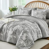 Drucon Grey Floral Comforter Set Queen Size, 7 Piece Dandelion Botanical Plant Comforter Bedding Set, Bed in a Bag Queen, Soft Microfiber Complete Bedding Set with Sheets for All Season - Image 2