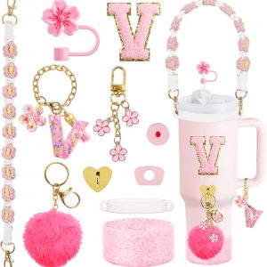 XIANGYUAN 11PCS Cup Accessories for Stanley Cup,Straw Cover Cap for Stanley Cup 30oz or 40oz,Including Water Bottle Handle Strap,Boot,Decorative Chains,Personalized Sticker for Stanley
