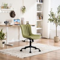 YOUNIKE Ergonomic Home Office Desk Chair with Wheels Comfy Armless Criss Cross Chair with Back Adjustable Modern Leather Upholstered Swivel Vanity Chair Small Cute Rolling Task Chair Avocado Green - Image 8