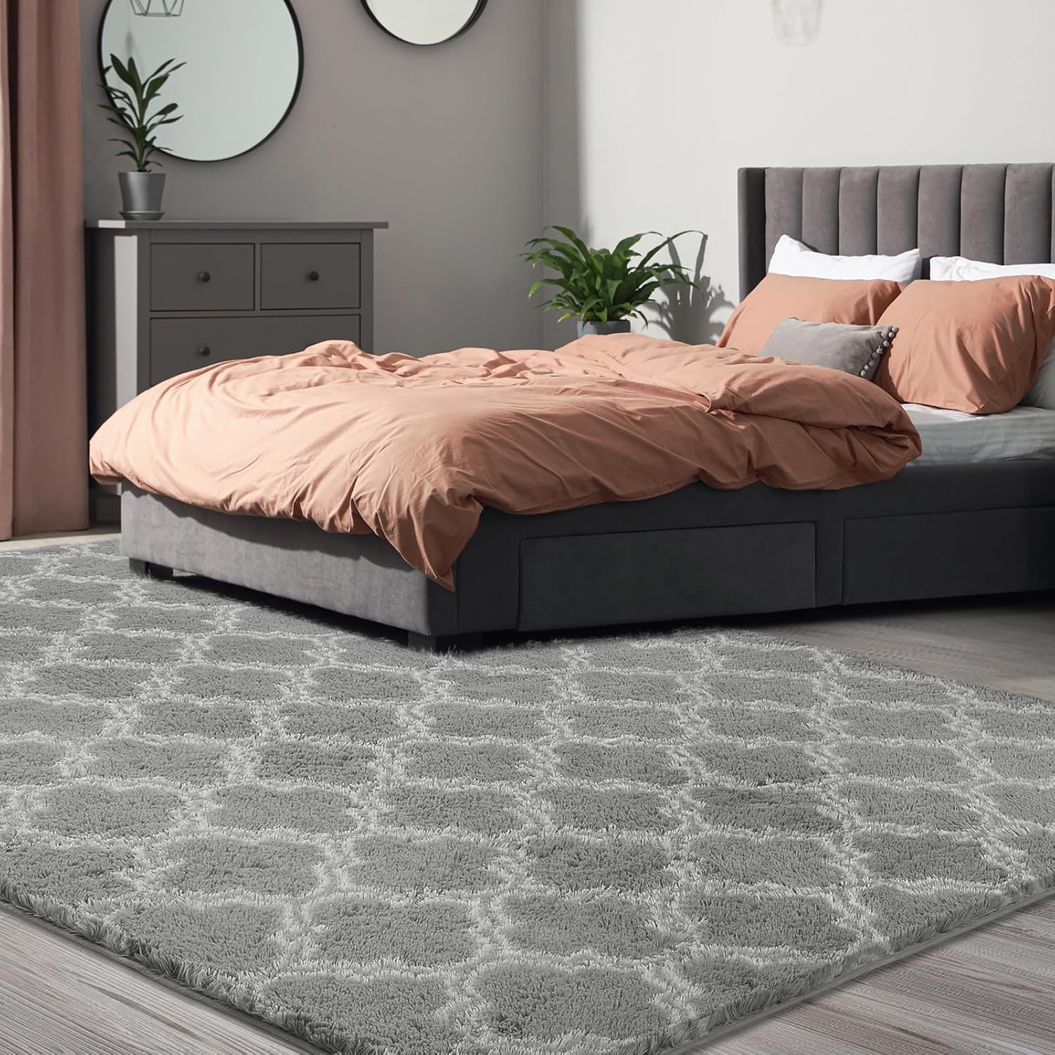 Shag Area Rug 5x7 Feet Extra Soft Rugs for Living Room, High Pile Indoor Carpet for Bedroom, Kids Room, Nursery, Home Decor, Geometric, Light Grey/White - Image 5