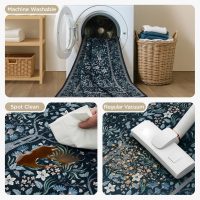 Joydeco Machine Washable Area Rugs 5x7, Boho Floral Rug for Bedroom Non Slip, Soft Forest Botanical Low-Pile Floor Indoor Throw Carpet for Living Dining Room Dorm Office, Blue-Black - Image 4