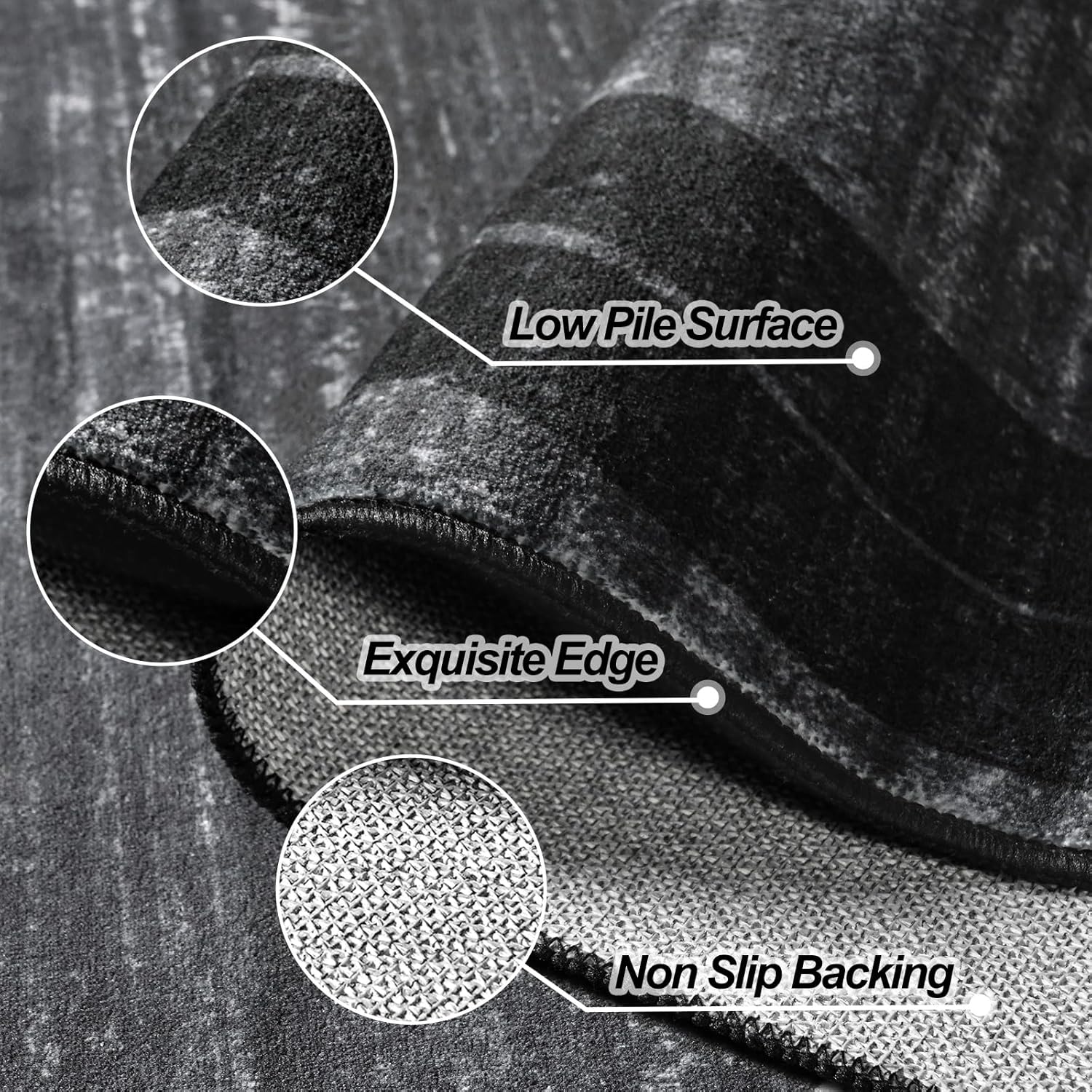 Kimicole Grey Area Rugs for Bedroom Living Room, 4x6 Modern Abstract Geometric Washable Rugs, Low Pile Thin Rug, Non-Slip Indoor Wavy Circles Floor Carpet for Office Dining Room Home Decor - Image 3