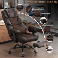 Vonesse Big and Tall Office Chair, Computer Chair with Soft Adjustable Armrests, Ergonomic High Back Gaming Chair with Lumbar Support, Executive Chairs with Footrest (PU Leather + Mesh Fabric,Brown) - Image 3