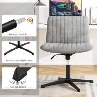 COSTWAY Criss Cross Legged Chair, Modern Armless Desk Chair w/Wide Seat & 120°Rocking, Height Adjustable Computer Task Chair No Wheels, Padded Swivel Vanity Chair for Home Office (Grey) - Image 8
