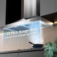24 Inch Range Hood, Wall Mount Vent Hood in Stainless Steel with Ducted/Ductless Convertible Duct, 3 Speed Exhaust Fan, Energy Saving LED Light, Push Button Control, 2 Pcs Baffle Filters - Image 2