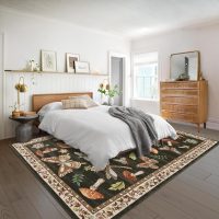 Mushroom Washable Rug 5x7 Area Rugs for Living Room, Insect Print Rug for Bedroom, Non Slip Throw Carpet with Rubber Back, Soft Low Pile Dining Room, Brown - Image 7