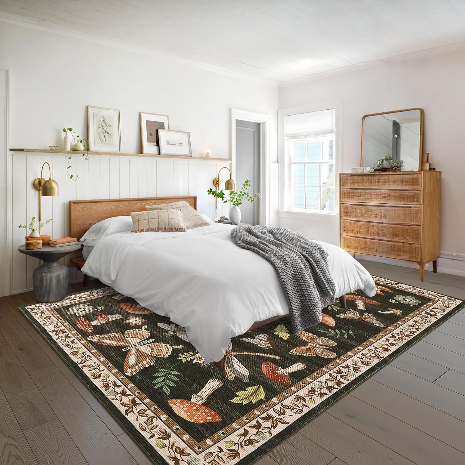 Mushroom Washable Rug 5x7 Area Rugs for Living Room, Insect Print Rug for Bedroom, Non Slip Throw Carpet with Rubber Back, Soft Low Pile Dining Room, Brown - Image 7
