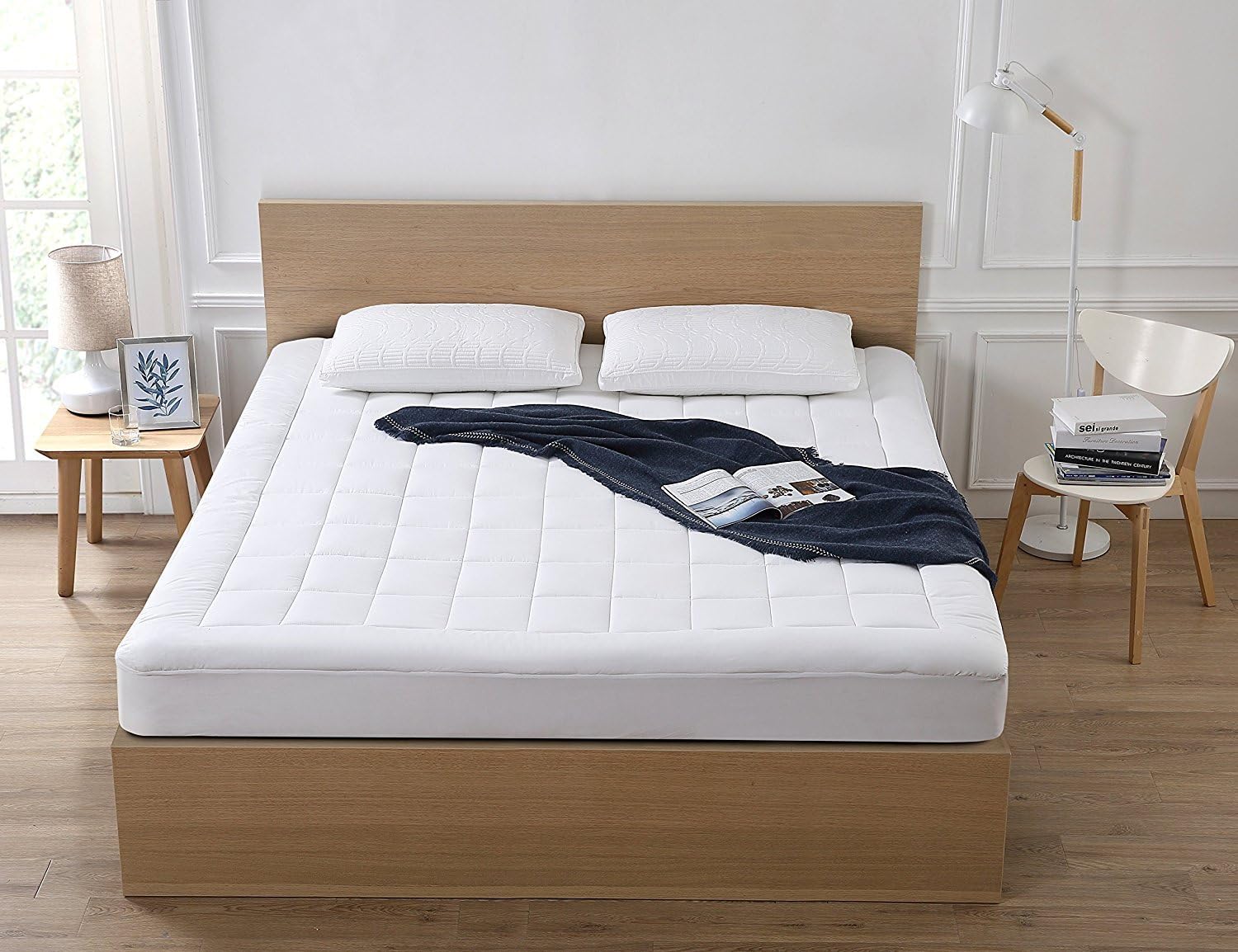 Queen Mattress Pad Cover Cooling Mattress Topper Pillow Top with Down Alternative Fill (8-21” Fitted Deep Pocket Queen Size) White - Image 7