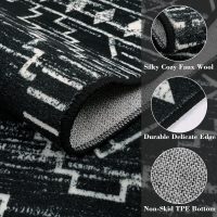 Wonnitar Moroccan 3x5 Rug, Black Washable Small Rug for Bedroom, Non-Slip Geometric Tribal Entry Throw Mat, Boho Farmhouse Rustic Soft Low Pile Area Rug for Bathroom Dining Guest Room (Black,3'x5') - Image 3