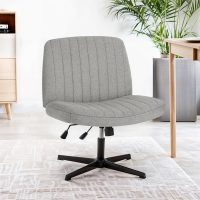 Criss Cross Legged Chair, Ergonomic Computer Desk Swivel Seating Comfy Wide Fabric Seat No Wheels Armless Height Adjustable for Home Office, Study, Vanity, Gray - Image 7