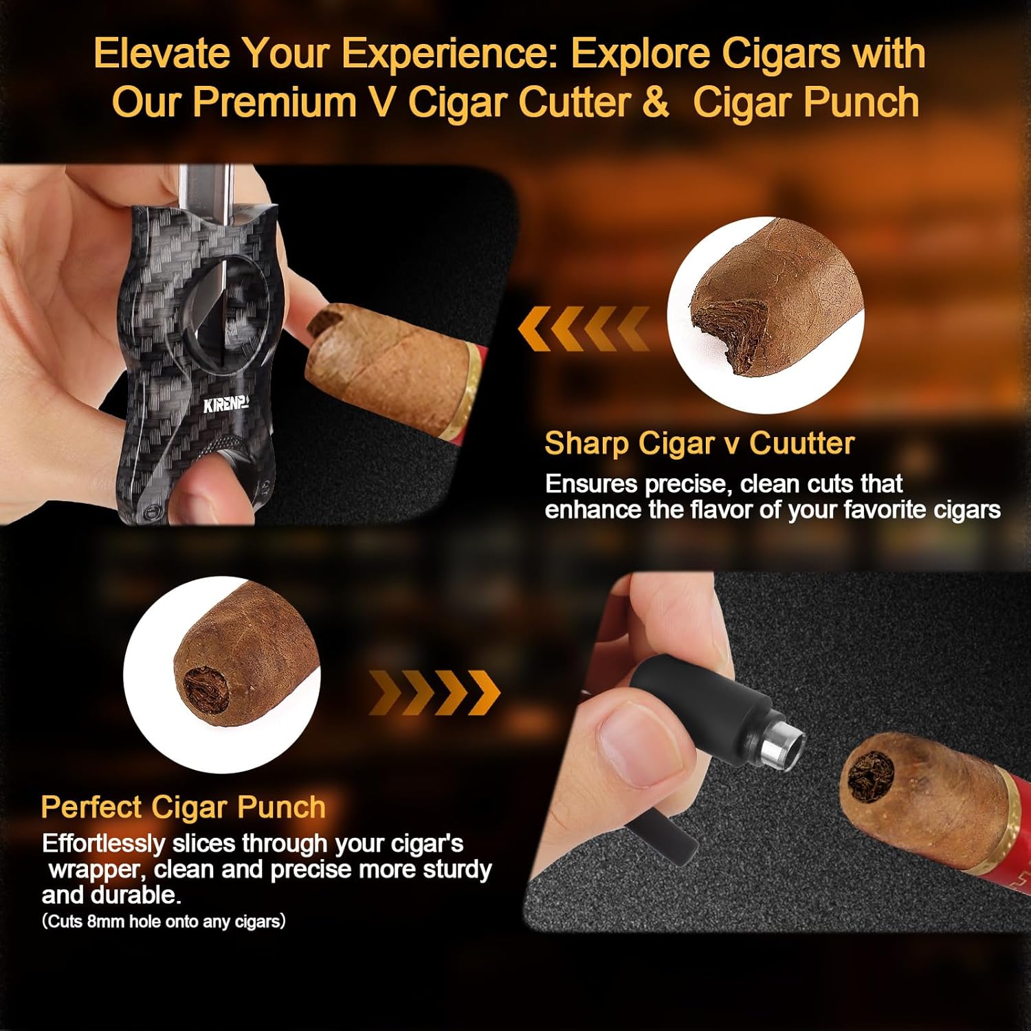 Multifunctional Cigar Accessories, 5-in-1 Kit - V Cigar Cutter, Cigar Draw Enhancer Tool, Cigar Ashtray, Cigar Holder, Cigar Punch, with Accessory Bag for Smoking, Travel, Outdoor, Cigar Gifts for Men - Image 5