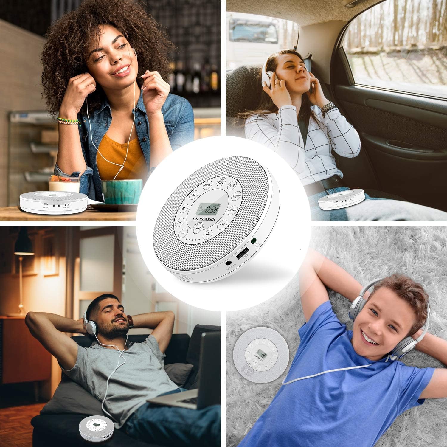 Lukasa Portable Bluetooth CD Player Built-in Speaker Stereo, Personal MP3 Players Rechargeable Compact Car Disc CD Music Player USB Play Anti-Shock Protection - Image 5
