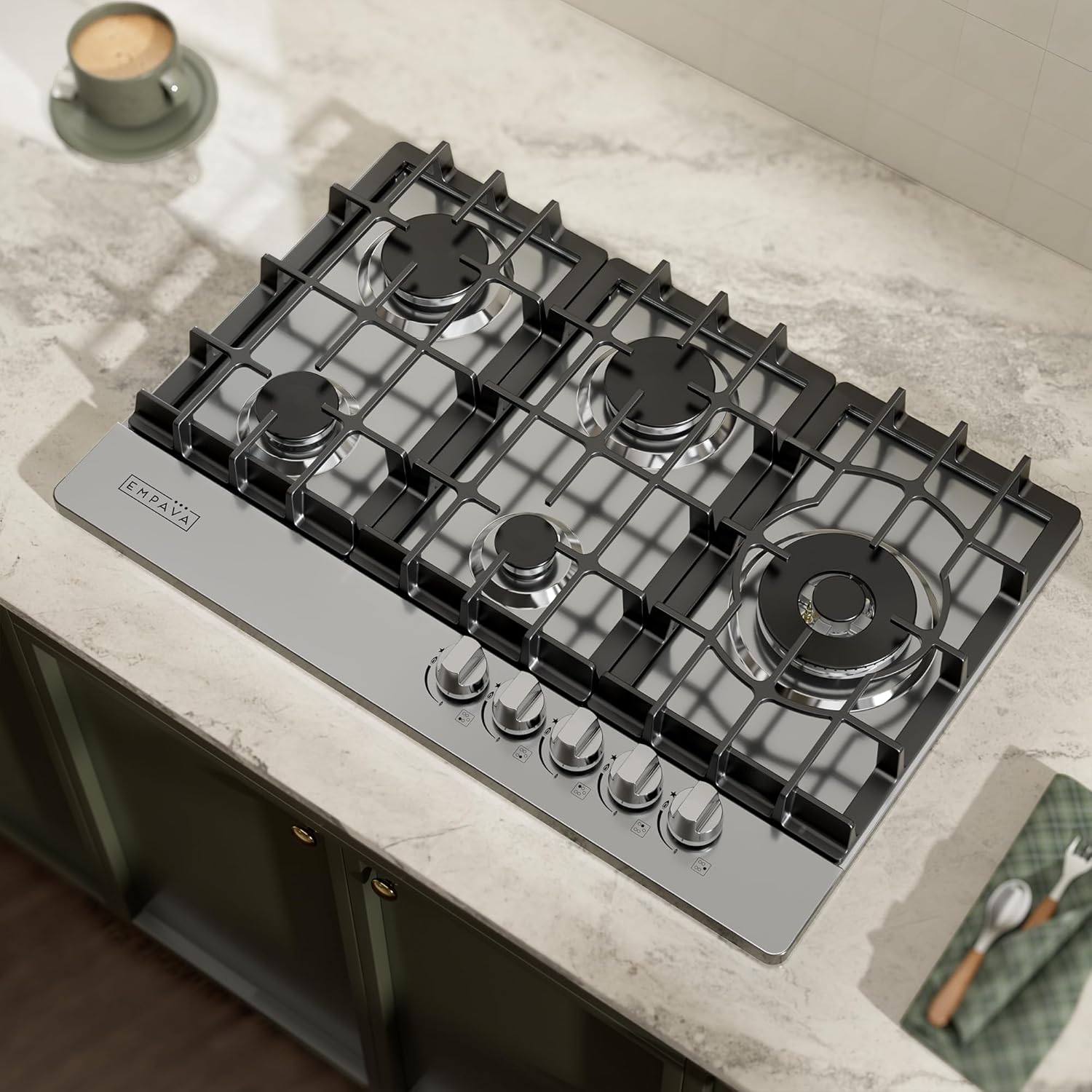 Empava Gas Cooktop 30 Inch, 5 SABAF Sealed Burners Made in Italy, Stove Top Bulit-in Ion Flame Ignition, NG/LPG Convertible CSA Approved, Stainless Steel, Ideal for Kitchens,Apartments - Image 3
