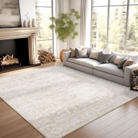 5x7 Area Rugs for Living Room, Beige Floral Washable Rugs for Dining Room, Bedroom, Home Office, Vintage Non-Slip Thin Rug - Image 2