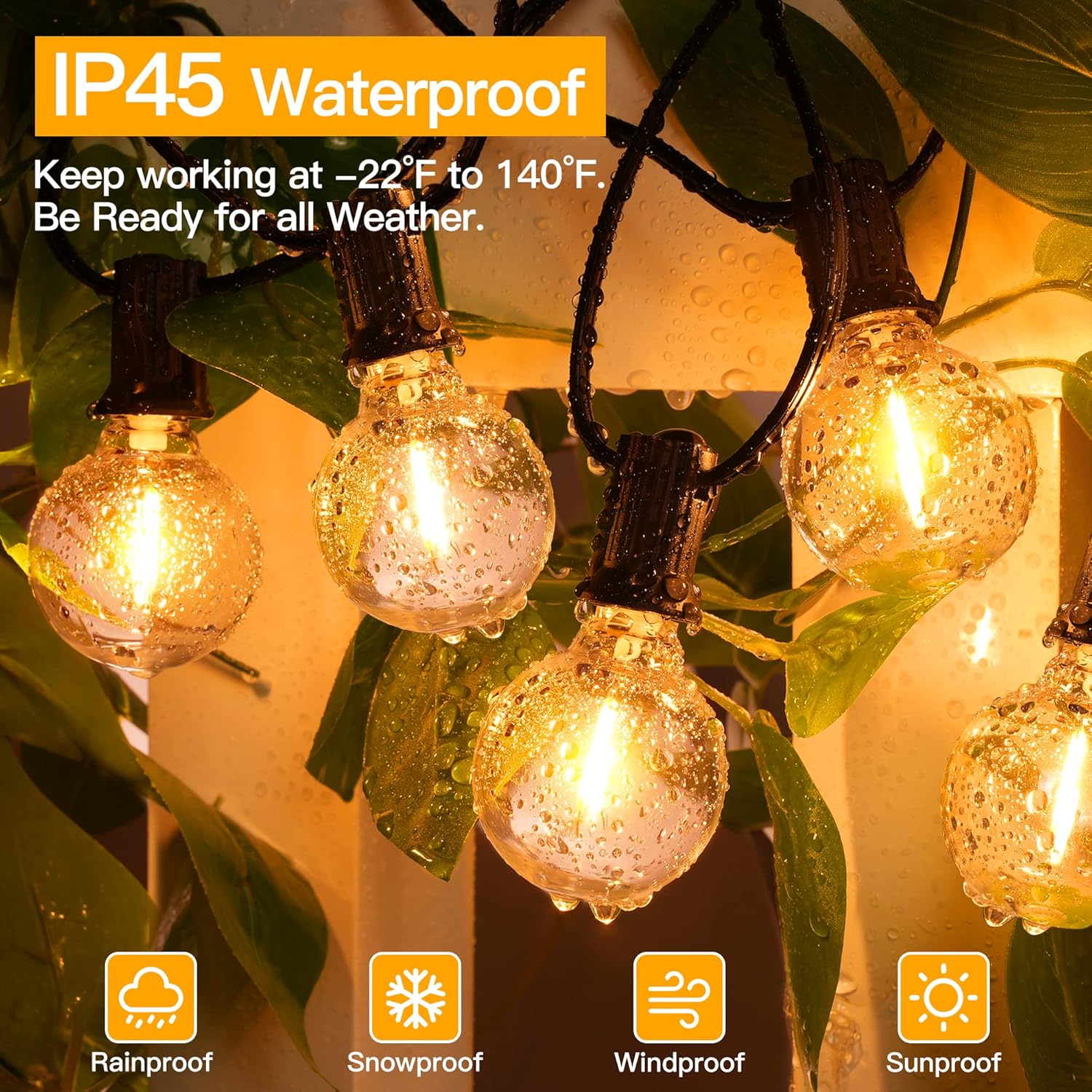 Ollny 50FT Outdoor String Lights, Waterproof Connectable Shatterproof Outside Light with 25 Edison + 2 Spare LED Bulbs Plug in, Patio Lights for Indoor Balcony Porch Camping Deck - Image 3