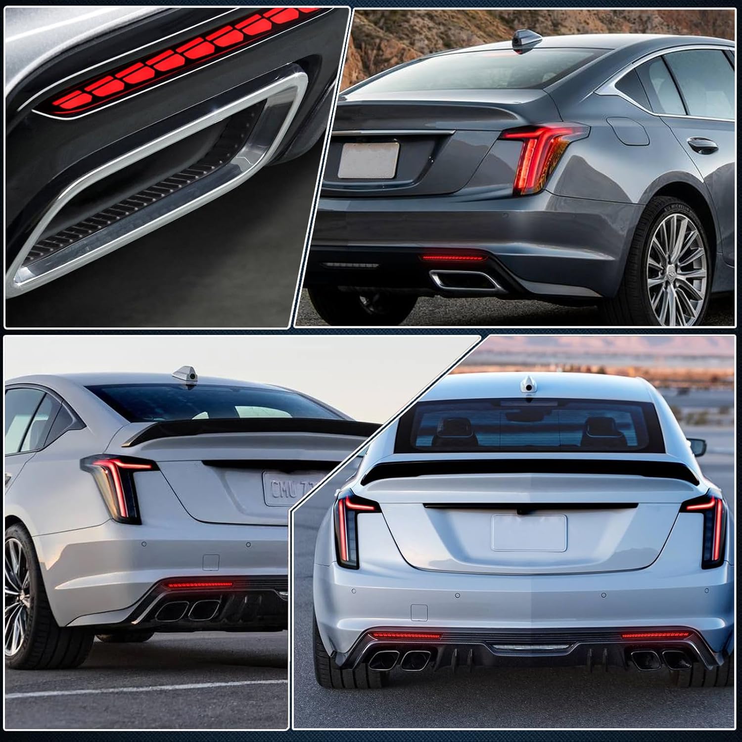 Red Lens LED Rear Reflector Bumper Fog DRL Tail Brake Light Assembly Compatible With Cadillac CT5 2020-2023 Sequential Turn Signal Feature Plug and Play (RED STYLE) - Image 6