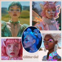 Face Body Glitter, Hair Glitter Sparkles Chunky Face Glitter Gel for Girls Makeup Singer Concerts Mermaid Festival Sequins Face Paint (White+Silver+Pink+Gold+Blue) - Image 7