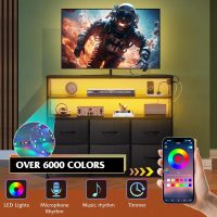 WLIVE Black TV Stand for 40, 45 inch TV, Entertainment Center with LED Lights & Charging Station, TV Media Console Table with 6 Fabric Drawers and Open Shelves for Living Room, Hallway, Wood Top - Image 4