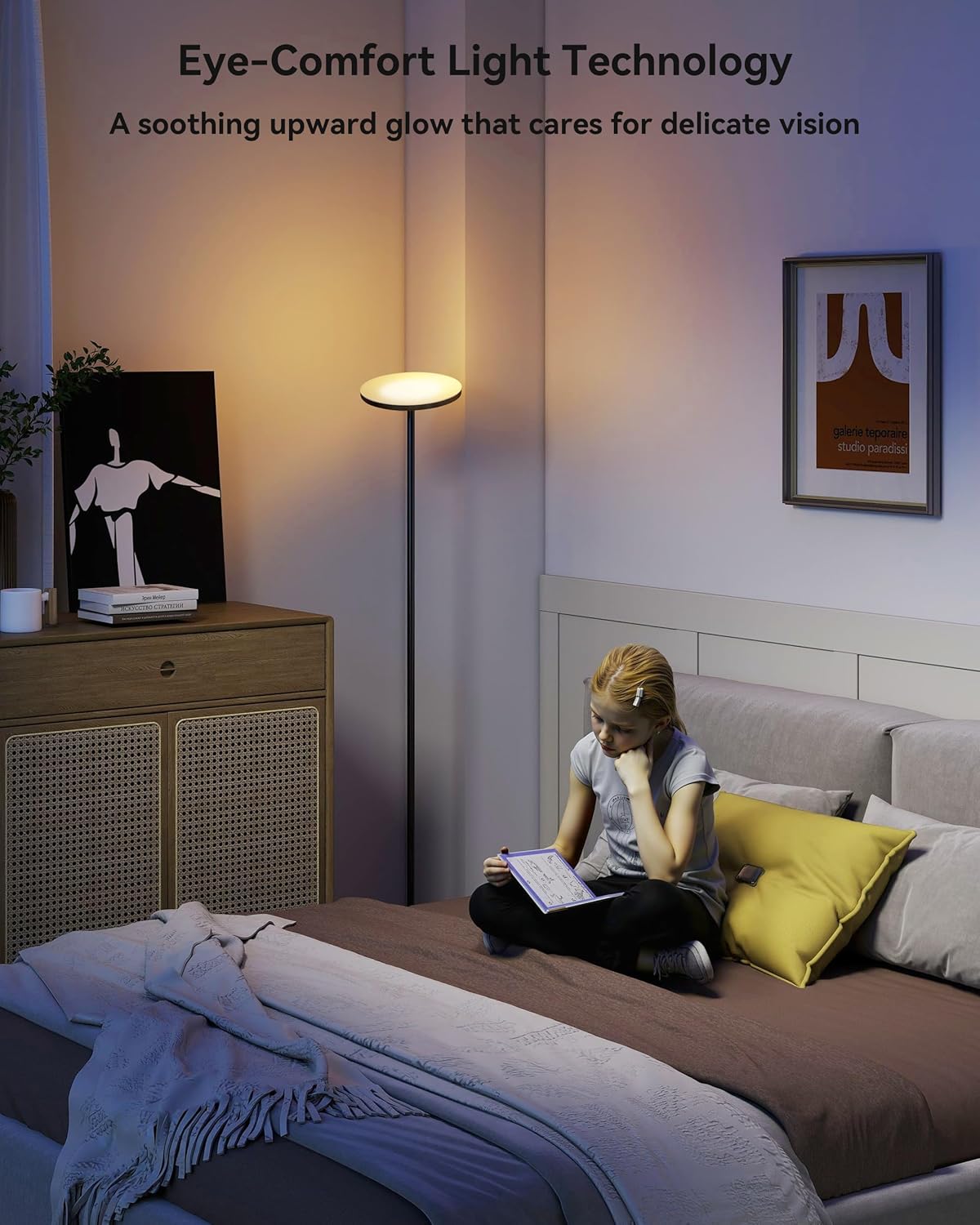 JOOFO LED Floor Lamp – Super Bright Torchiere with Remote & Foot Switch, Stepless Dimmable Tall Standing Lamp, 69" Modern Pole Light for Corner, Living Room, Bedroom, Reading, Office - Image 5