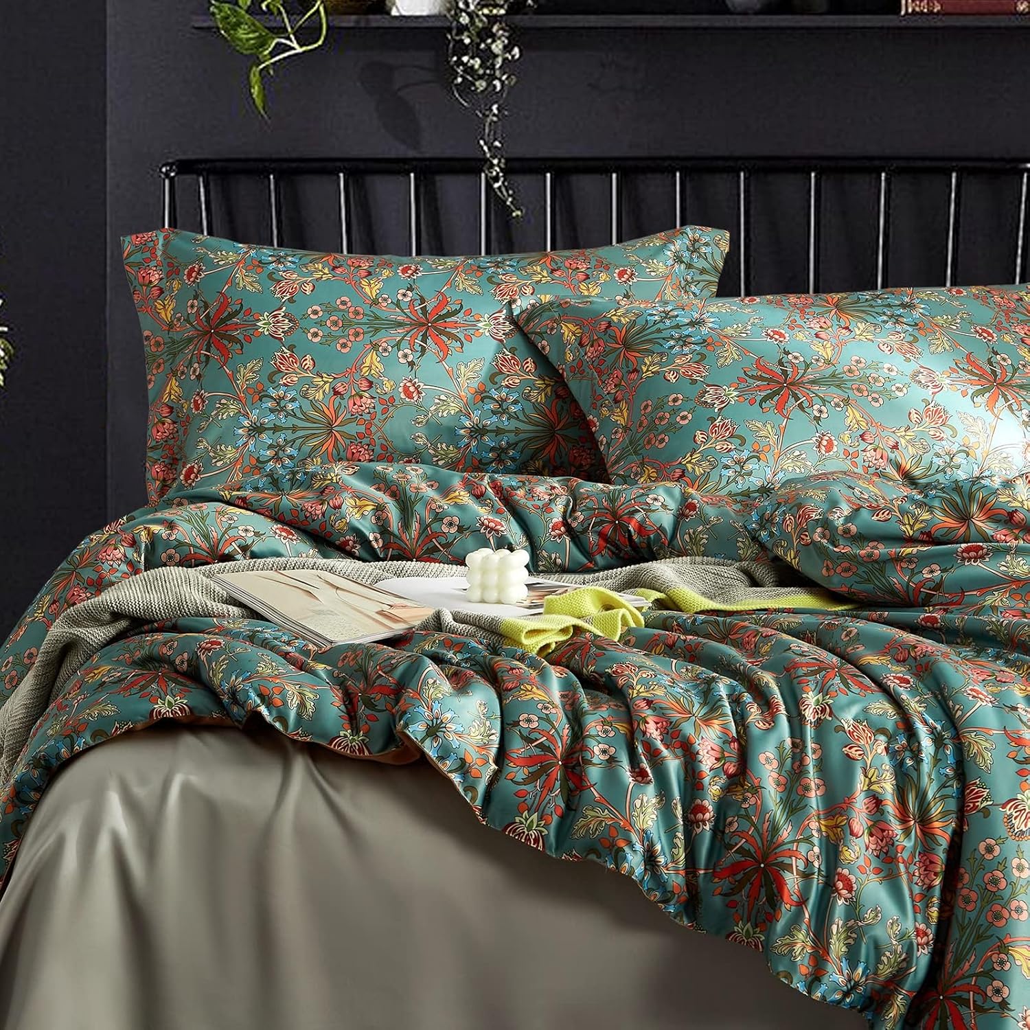 Ikawaapurry Comforter Set for Queen Size Bed Farmhouse Boho Bedding Sets Fluffy Lightweight Flowers Plants All Season 3 Pcs Comforter with 2 Pillow Shames - Image 5