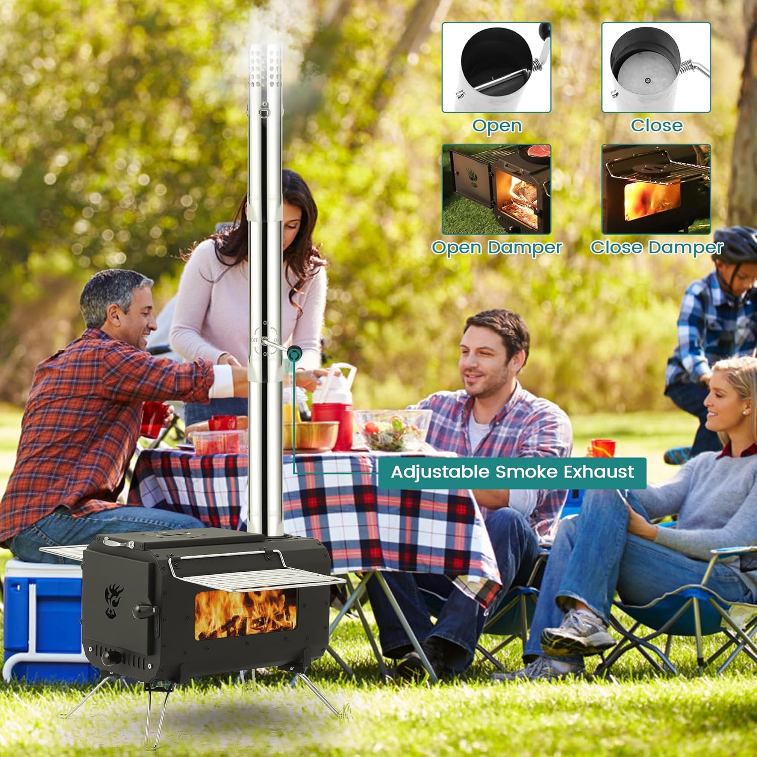 Gaomon Outdoor Portable Wood Stove, Tent Stove,Wood Burning Stove for Camping,Cast Iron Wood Stove,Tent Heaters for Camping, Includes Chimney Pipes ans View Glass,Ice-fishing, Cookout, Hiking, Travel - Image 5