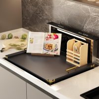 Noodle Board Stove Cover for Gas Stovetop, Bamboo Stove Top Covers for Electric Stove and Gas Burners with Handles Kitchen Sink Cover for Counter Space Decorative Serving Tray Black (29.53"x22.05") - Image 3