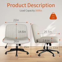 Meilocar Criss Cross Chair with Wheels, Cross Legged Office Chair, Armless Office Chairs Height Adjustable Swivel Fabric Vanity Chairs for Home Office Bedroom, Beige - Image 2