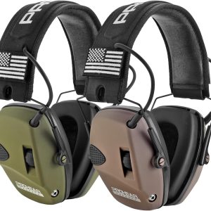 PROHEAR 2 Pack Electronic Ear Protection for Shooting with 4X Sound Amplification, Gun Range Hearing Protection Muffs, NRR 23dB Noise Reduction Headphones for Hunting, Green and Brown
