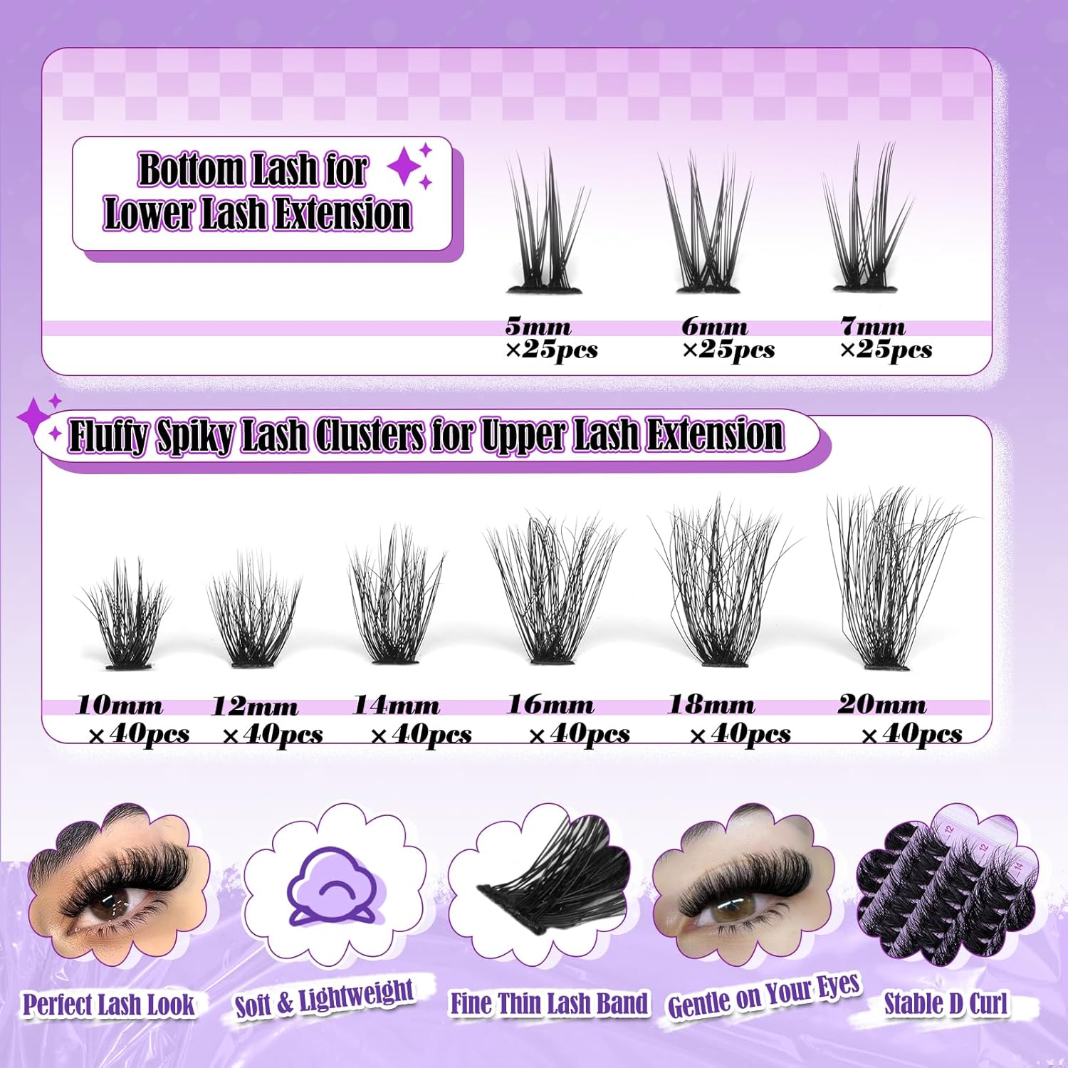 Yawamica Cluster Eyelash Extensions Fluffier Lash Clusters with Bottom Lashes 200D Volume Individual Lashes 315pcs Wispy Eyelash Clusters 10-20mm DIY Lash Extension at Home - Image 3