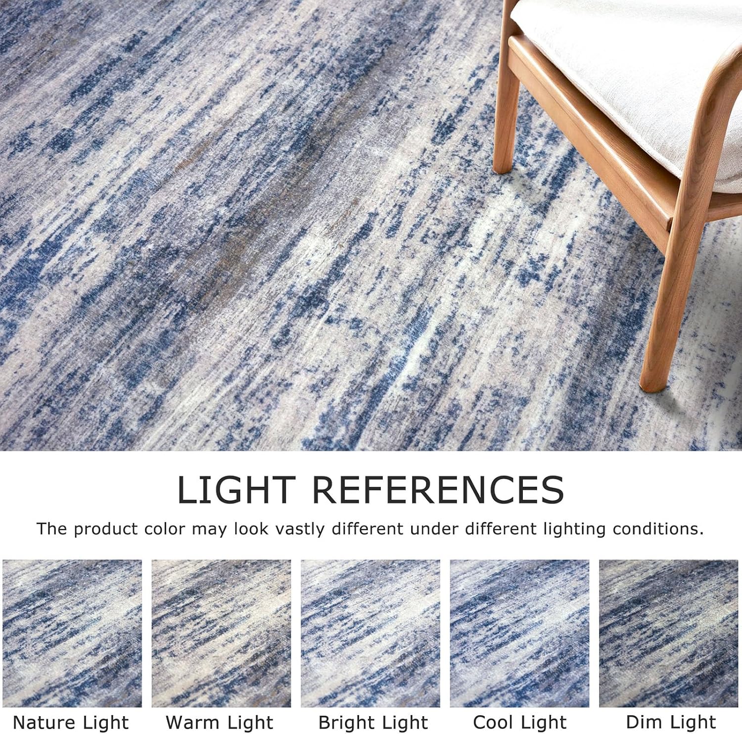 KOZYFLY 3x5 Area Rug Modern Ombre Rug for Bedroom, Washable Rug Non-Slip Soft Striped Living Room Area Rug, Print Grey-Blue Abstract Carpet for Laundry Nursery - Image 6