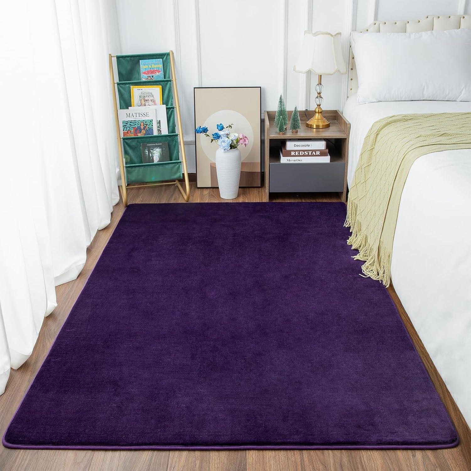 Przemy Washable Area Rug for Bedroom Living Room, 4x6 Feet Dark Purple Memory Foam Rug, Super Soft Modern Indoor Carpet for Bedside Kids Room Girls Boys Dorm Nursery Decor Mat - Image 2