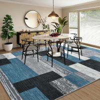 Large Area Rugs,Modern Geometric Patchwork Floor Decor for Bedroom Aesthetic Carpet, Rockwood Collection, Indoor Rugs for Living Room, Dining Room, Nursery, Office, Machine Washable Rug,6x9 Ft Blue - Image 3
