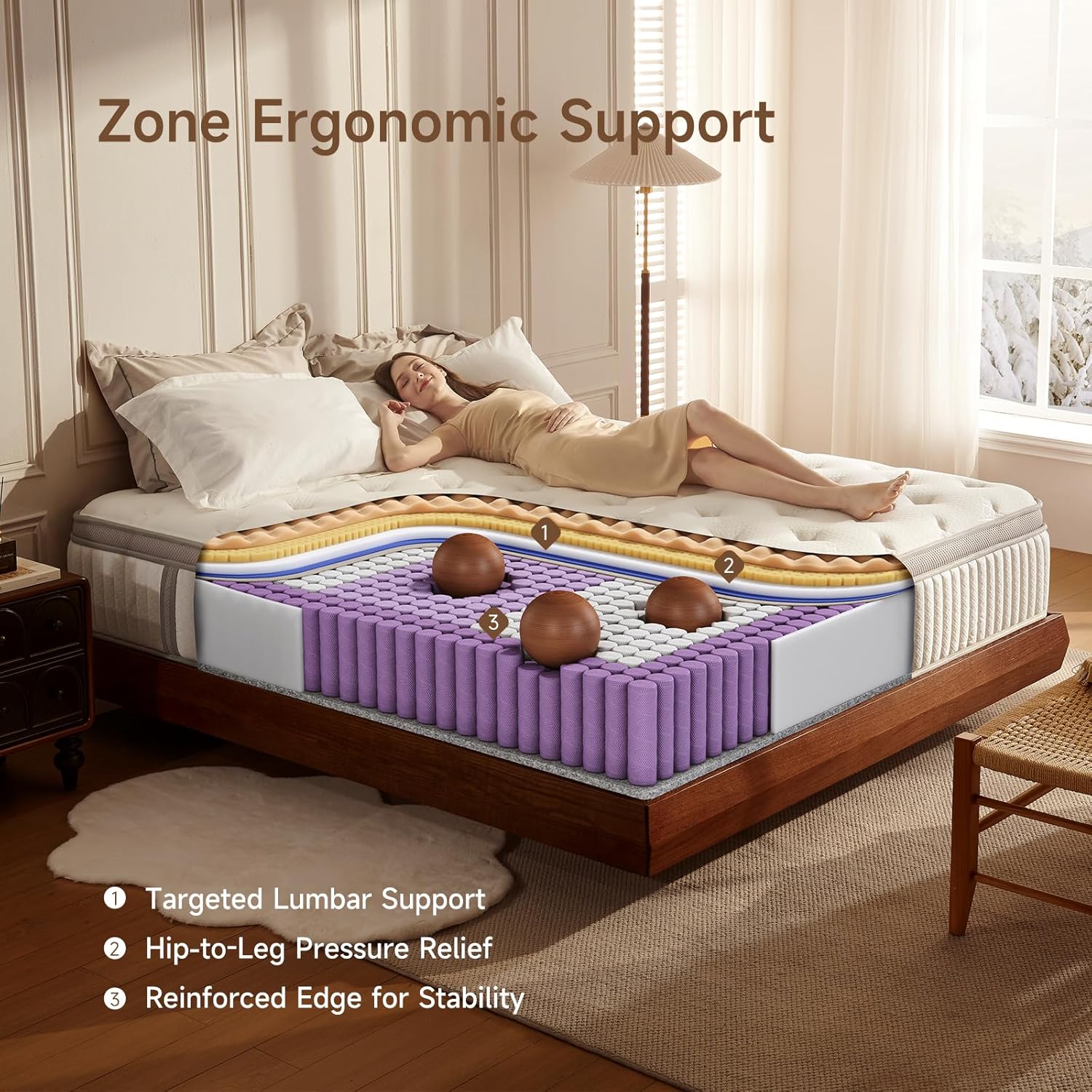 Queen Mattress, 12 inch Queen Size Cool Memory Foam Mattresses for Pressure Relief, Medium Firm Hybrid Mattress in a Box, CertiPUR-US Certified - Image 2