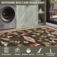Mushroom Washable Rug 5x7 Area Rugs for Living Room, Insect Print Rug for Bedroom, Non Slip Throw Carpet with Rubber Back, Soft Low Pile Dining Room, Brown - Image 5